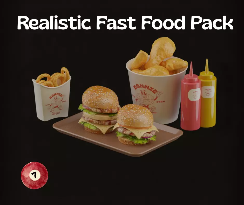 Fast Food Menu Pack 6 PBR 3D Assets Low-poly 3D model_0