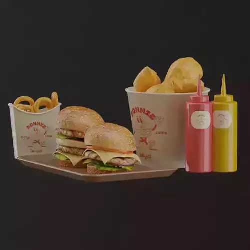 Fast Food Menu Pack  6 PBR 3D Assets Low-poly 3D model 3