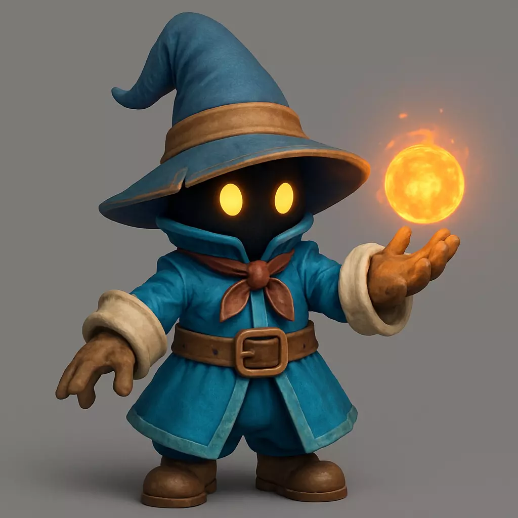 Black Mage character casting magic  3D print model_1