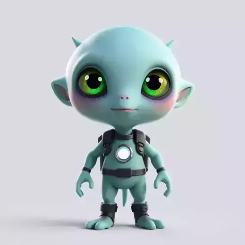  Cute Alien 3D Model Stylized Sci Fi Character for Games Low-poly 3D model