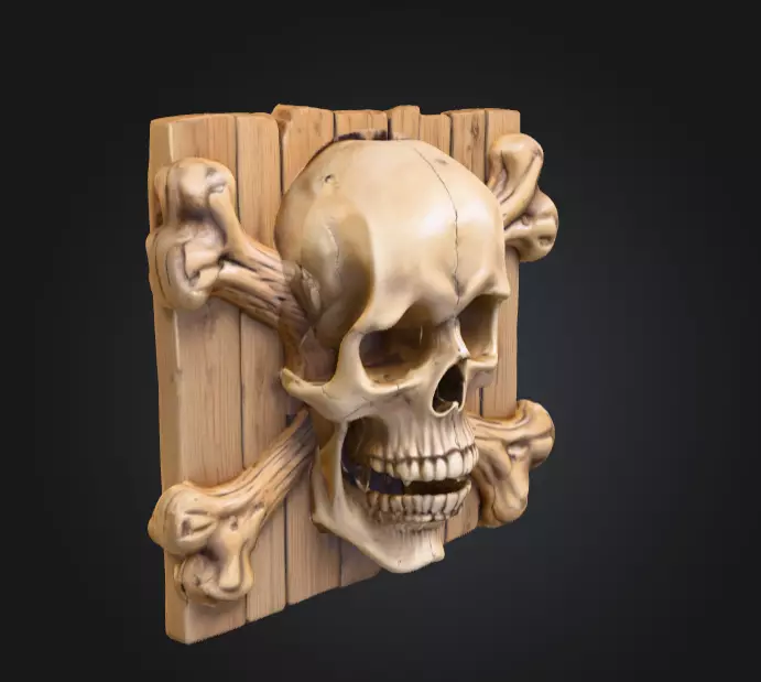 Skull and Crossbones Emblem Low-poly 3D model_6