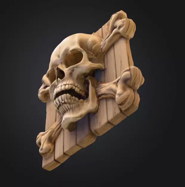 Skull and Crossbones Emblem Low-poly 3D model_14