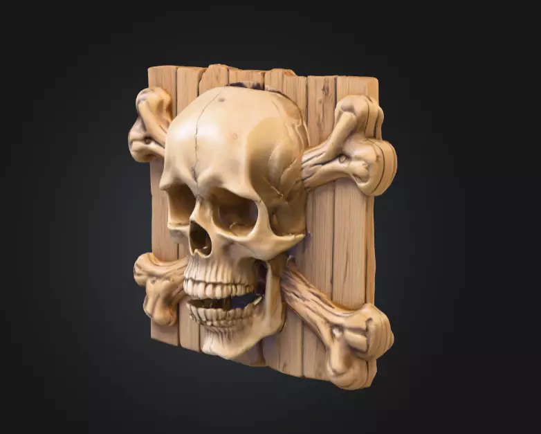 Skull and Crossbones Emblem Low-poly 3D model_1