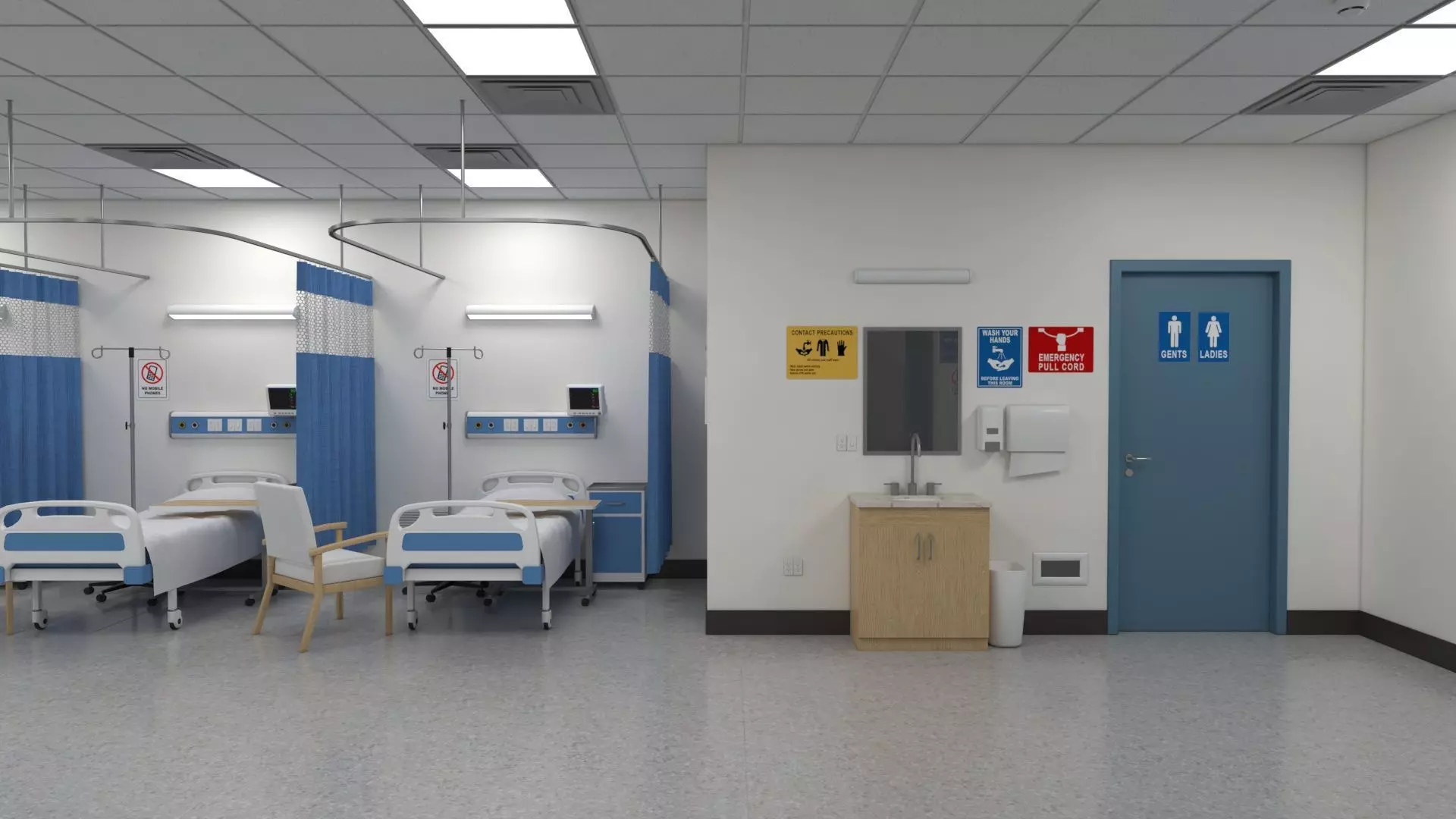 Modular Hospital Patient Room Kit Low-poly 3D model_6