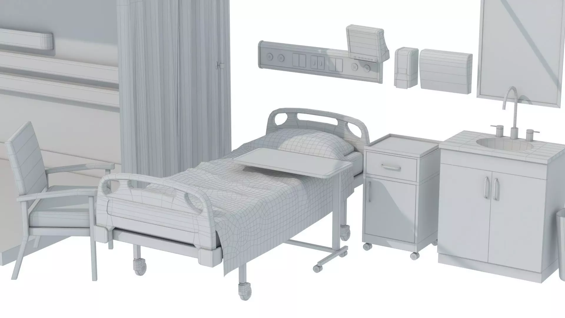 Modular Hospital Patient Room Kit Low-poly 3D model_29