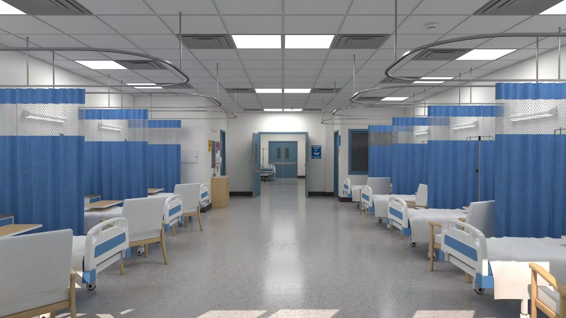 Modular Hospital Patient Room Kit Low-poly 3D model_2
