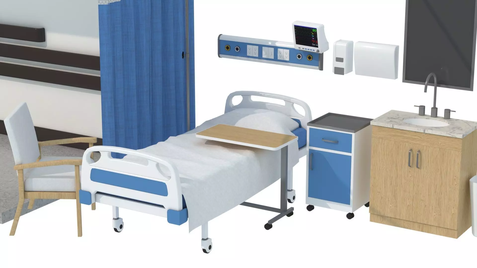 Modular Hospital Patient Room Kit Low-poly 3D model_19