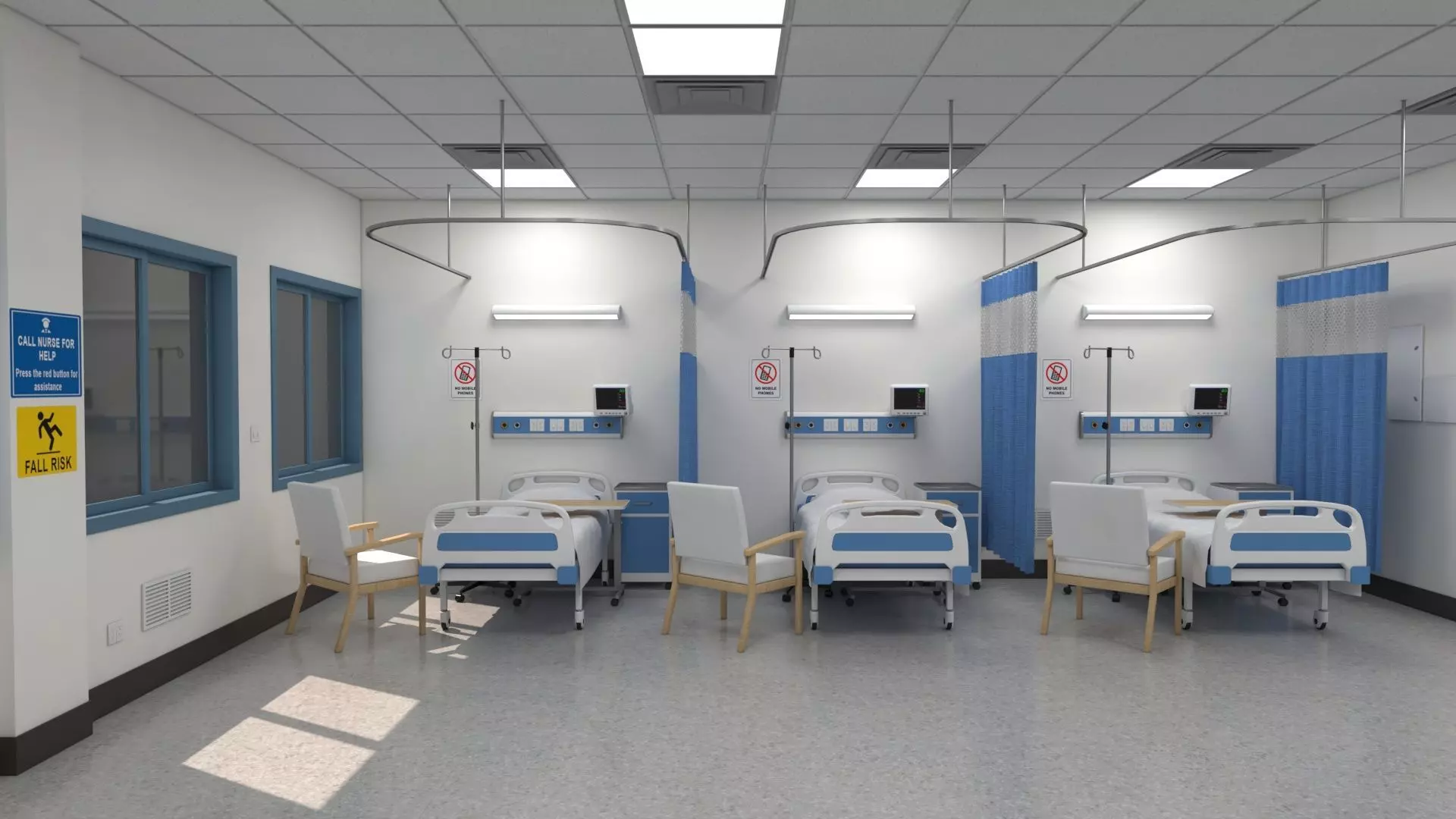 Modular Hospital Patient Room Kit Low-poly 3D model_5