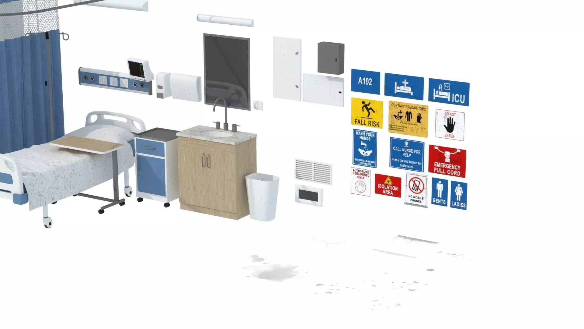 Modular Hospital Patient Room Kit Low-poly 3D model_23