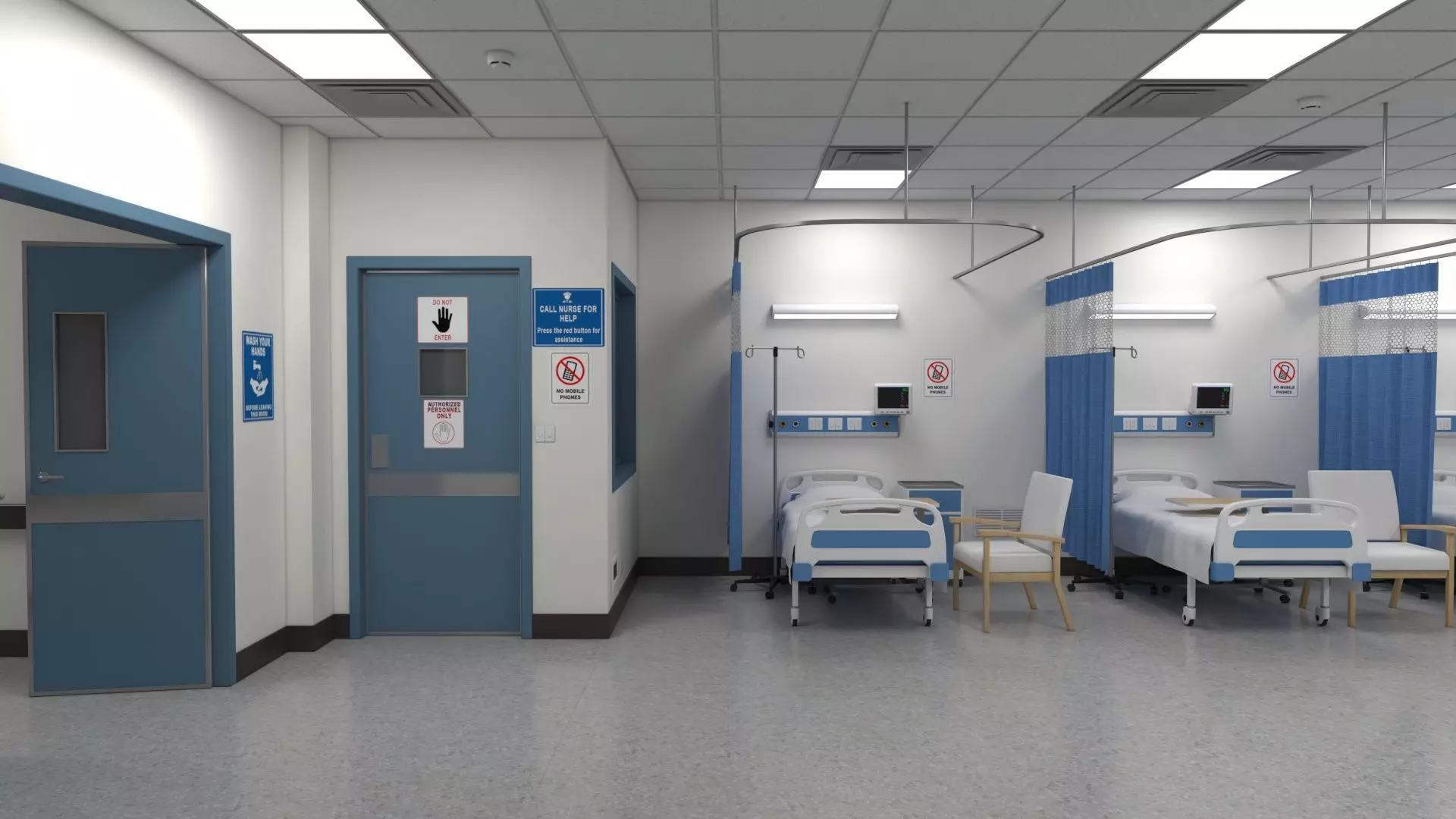 Modular Hospital Patient Room Kit Low-poly 3D model_3