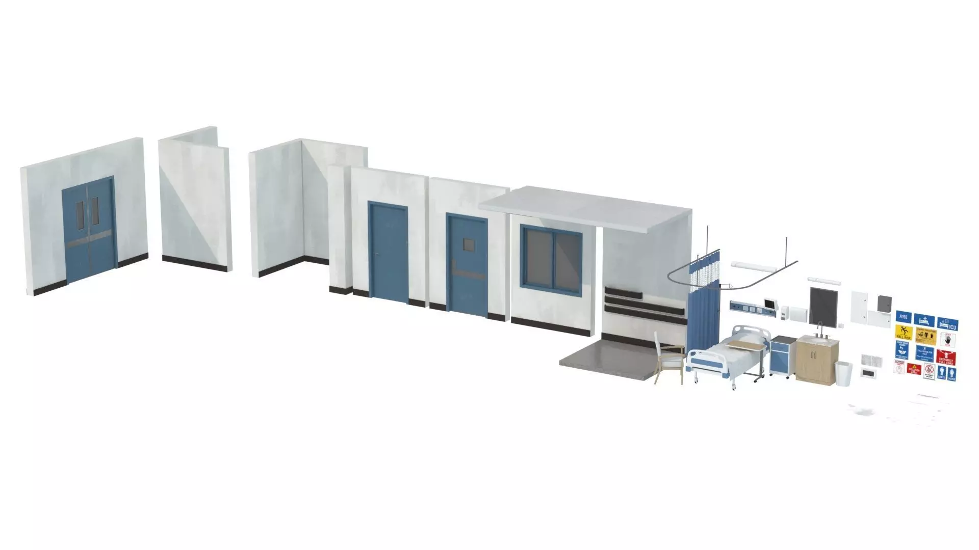 Modular Hospital Patient Room Kit Low-poly 3D model_22