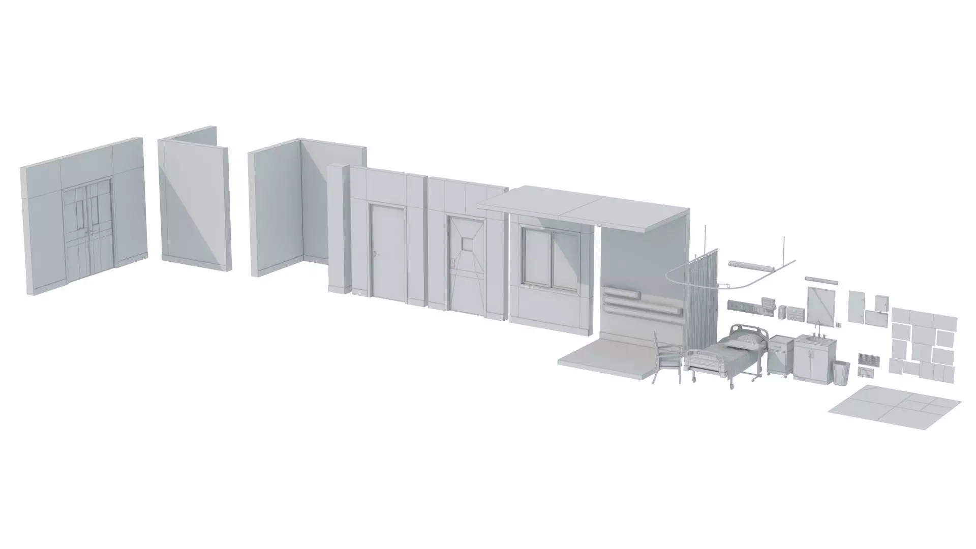 Modular Hospital Patient Room Kit Low-poly 3D model_27