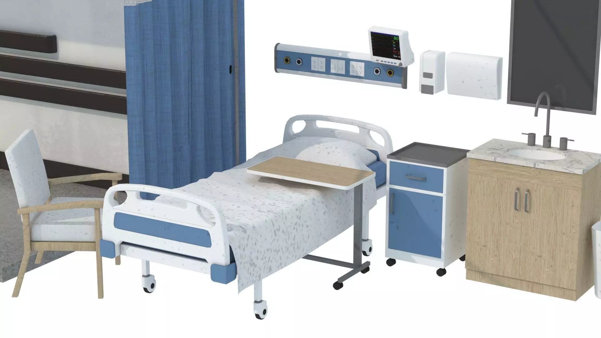 Modular Hospital Patient Room Kit Low-poly 3D model_24