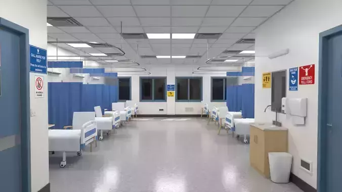 Modular Hospital Patient Room Kit Low-poly 3D model