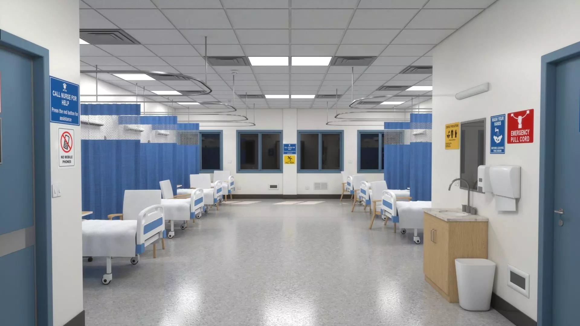 Modular Hospital Patient Room Kit Low-poly 3D model_0