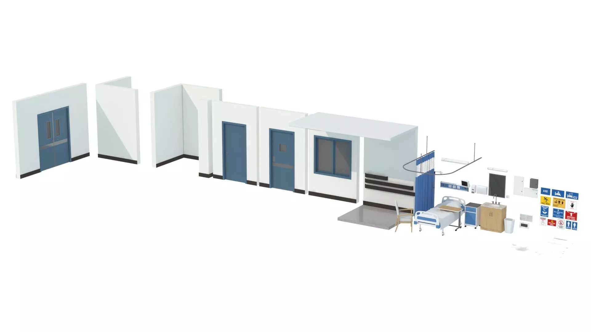 Modular Hospital Patient Room Kit Low-poly 3D model_17