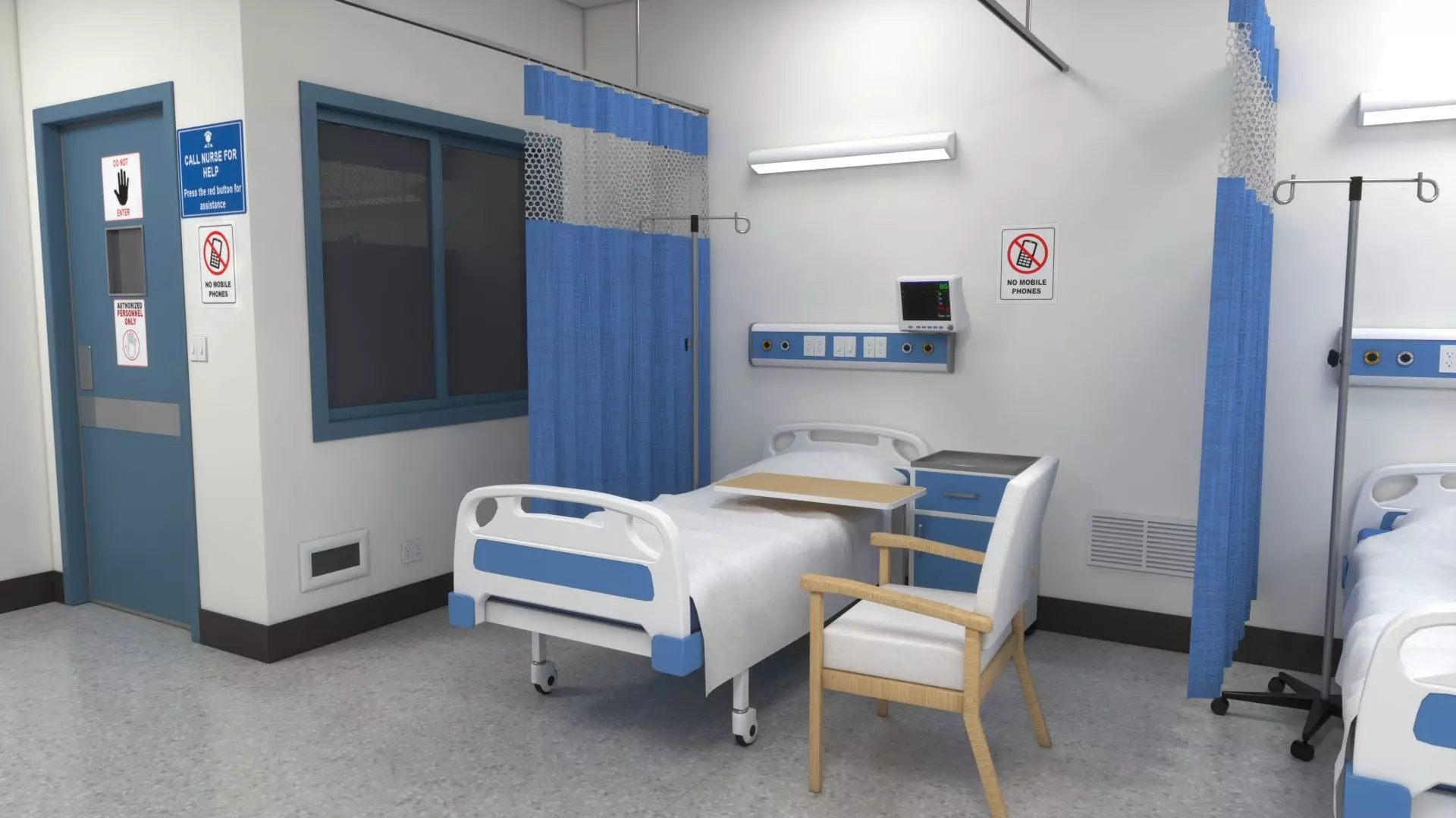 Modular Hospital Patient Room Kit Low-poly 3D model_7