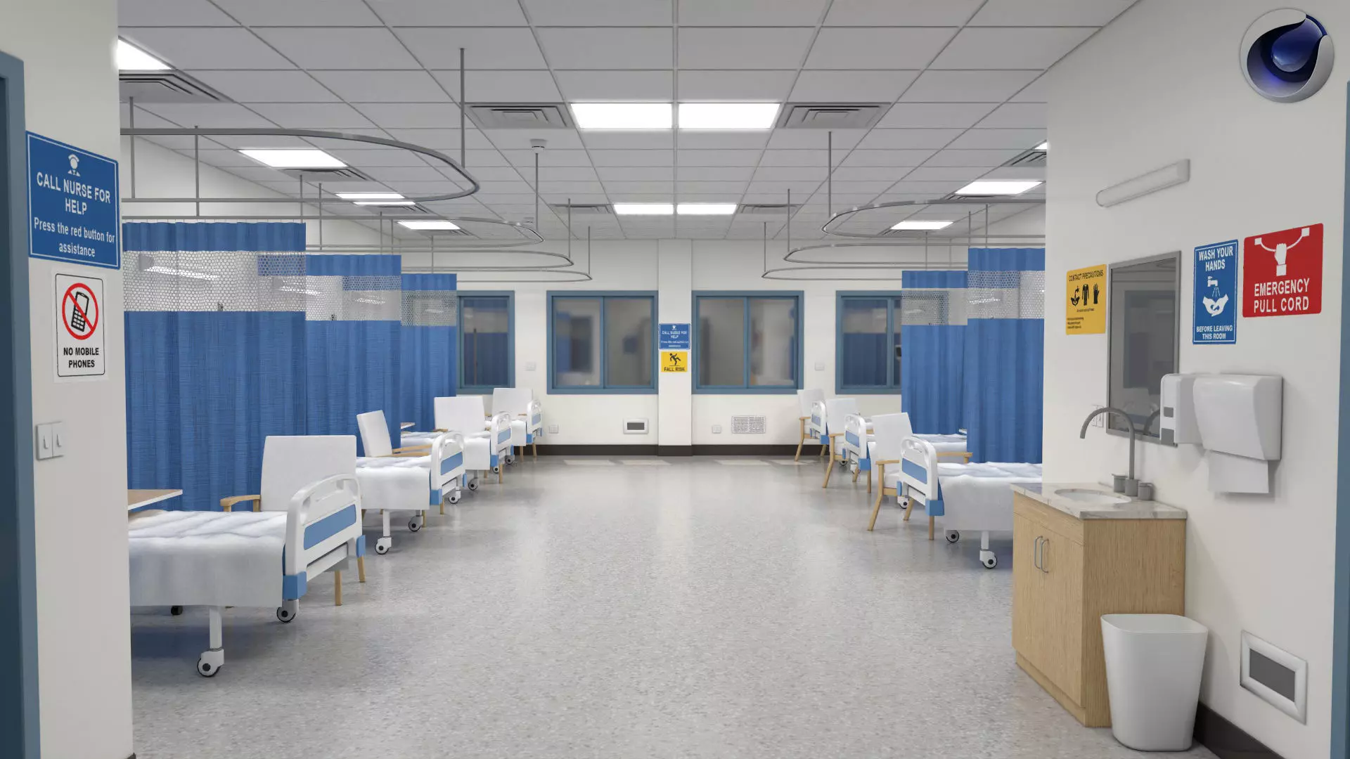 Modular Hospital Patient Room Kit Low-poly 3D model_1