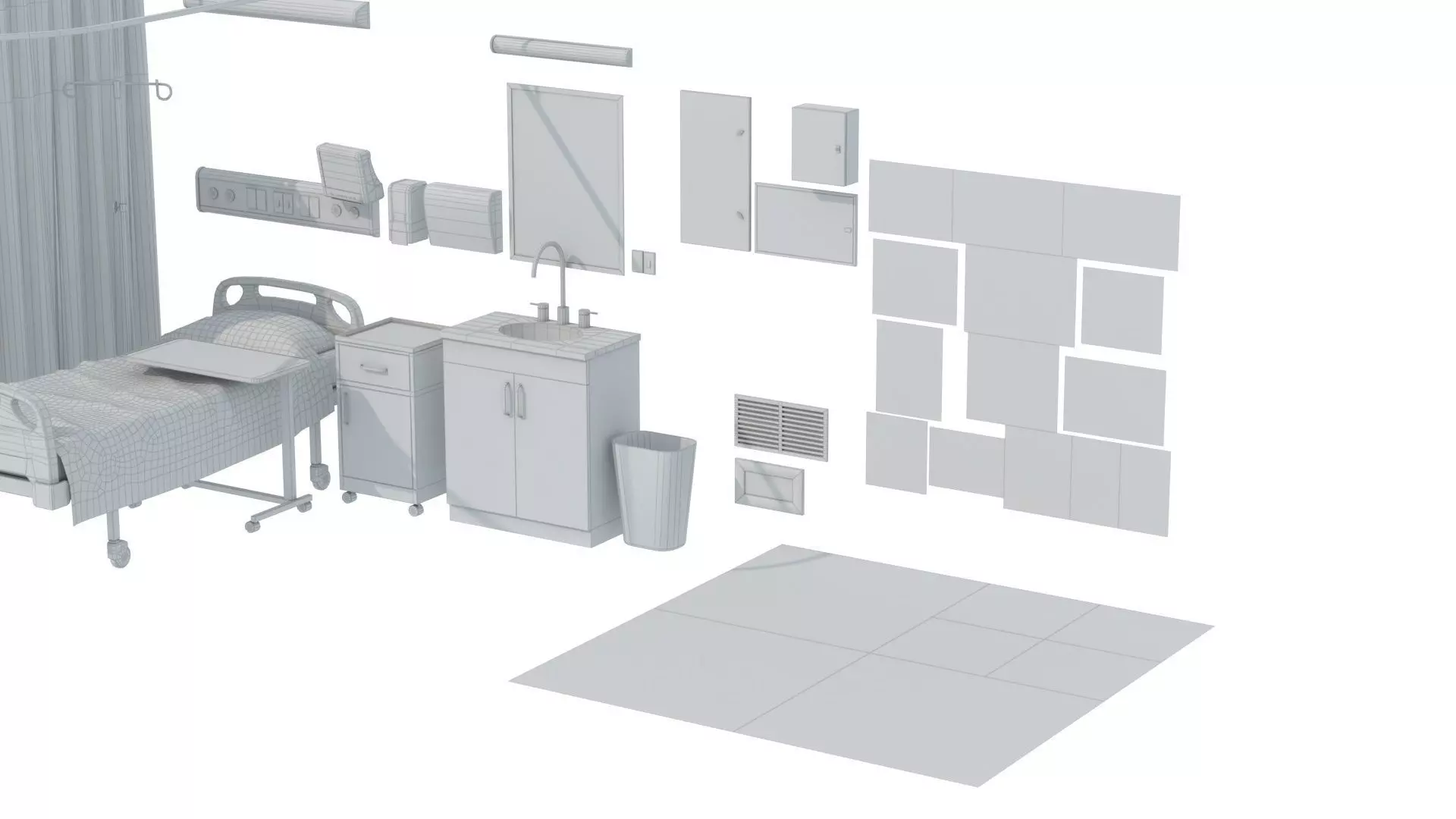 Modular Hospital Patient Room Kit Low-poly 3D model_28