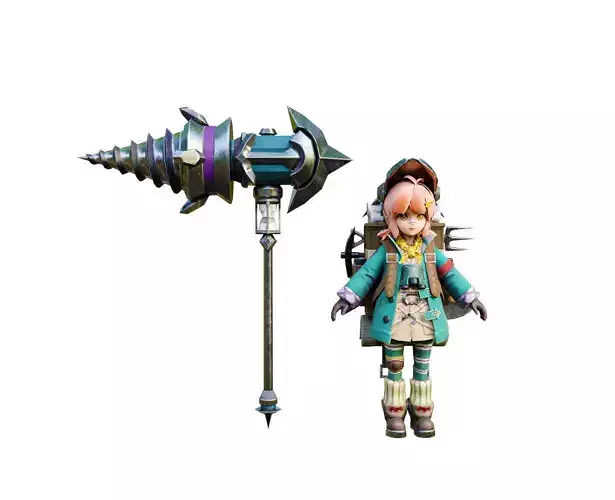 Child warrior Low-poly 3D model