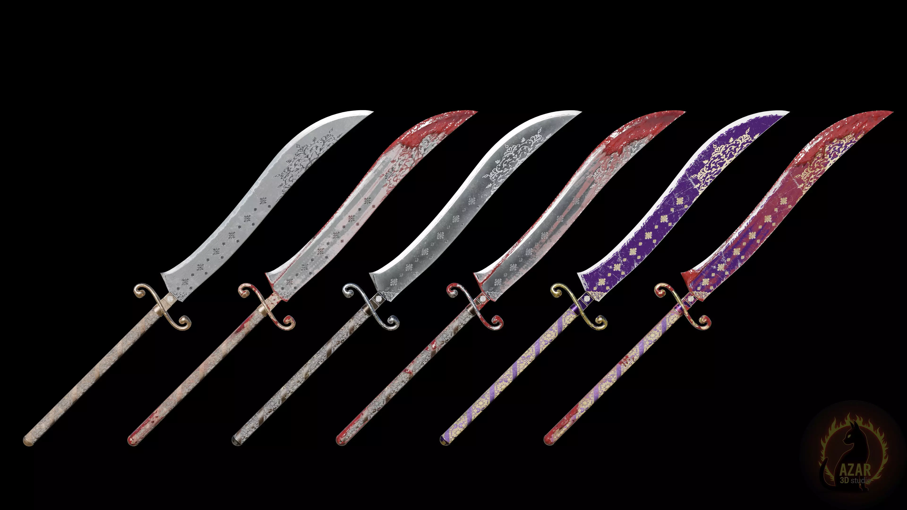 Sword 002 Realistic PBR Medieval Weapon 6 Variations Low-poly 3D model_4