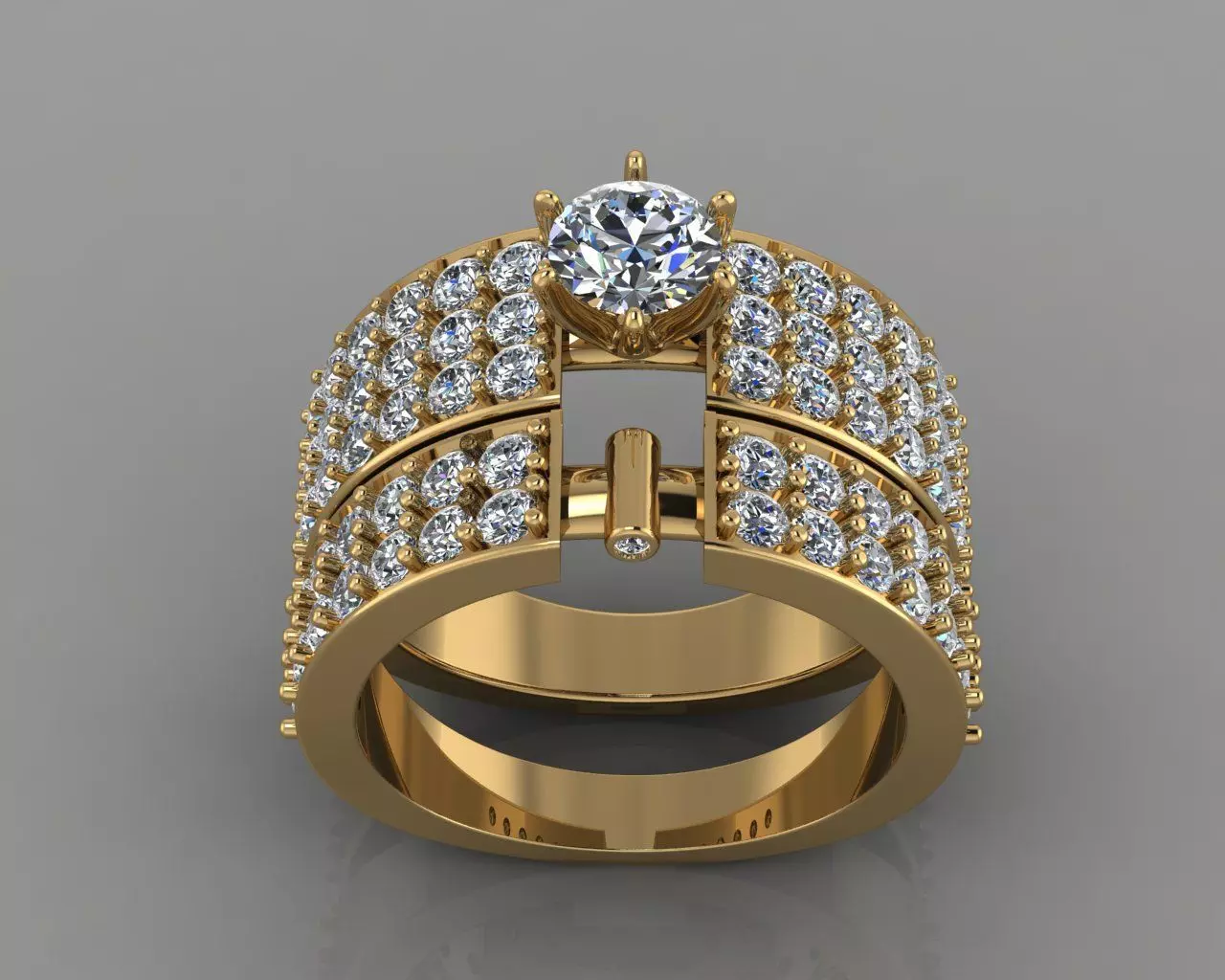Bridal Set Three Row Engagement Ring 3D print model_1