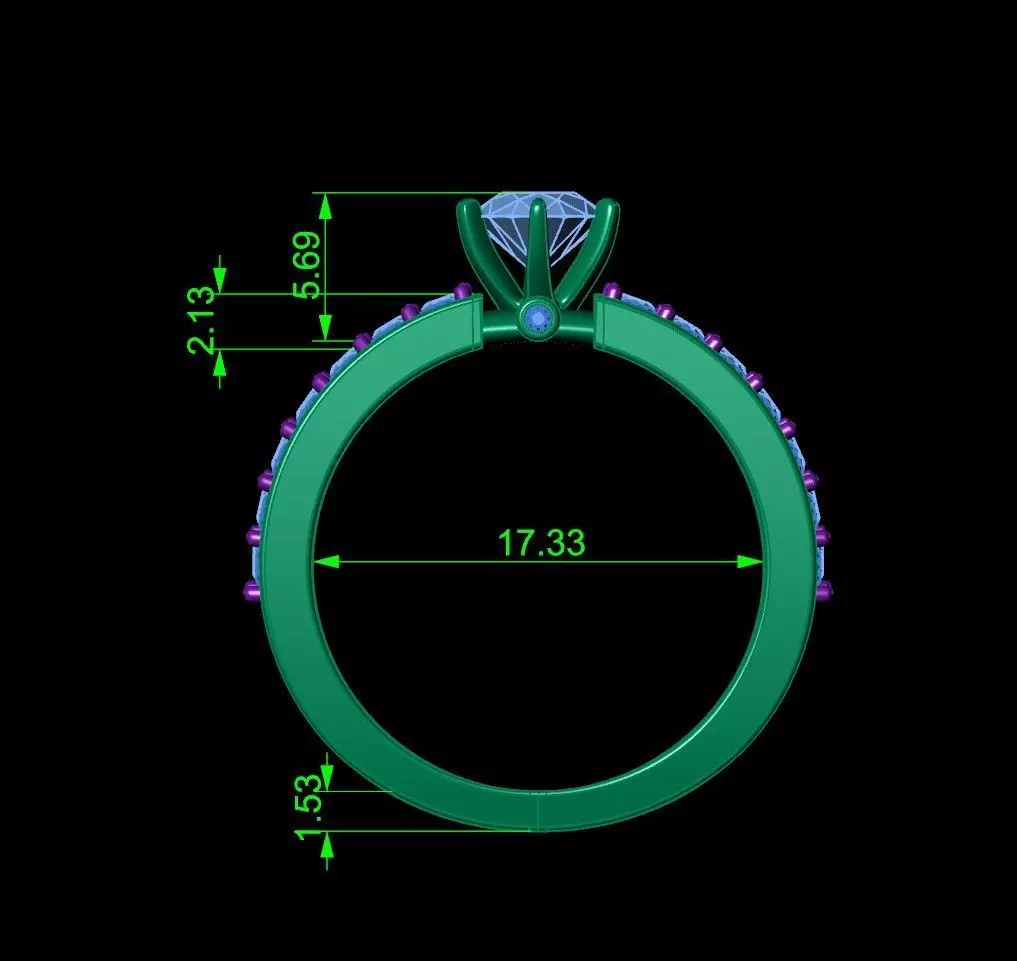 Bridal Set Three Row Engagement Ring 3D print model_4