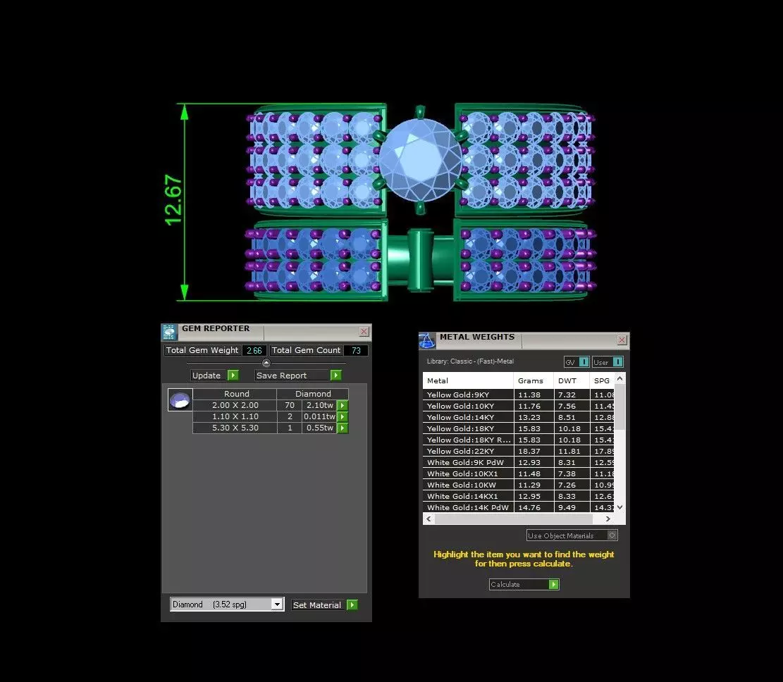 Bridal Set Three Row Engagement Ring 3D print model_3