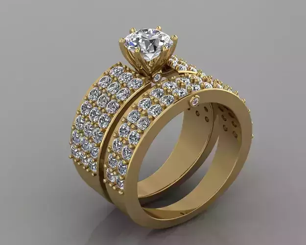 Bridal Set Three Row Woman Engagement Ring