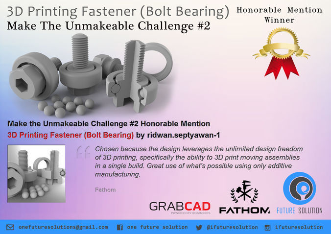 3D Printing Fastener - Bolt Bearing Free 3D model