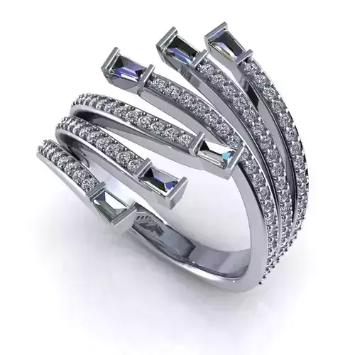 Three Row Emerald Diamond Wedding Ring