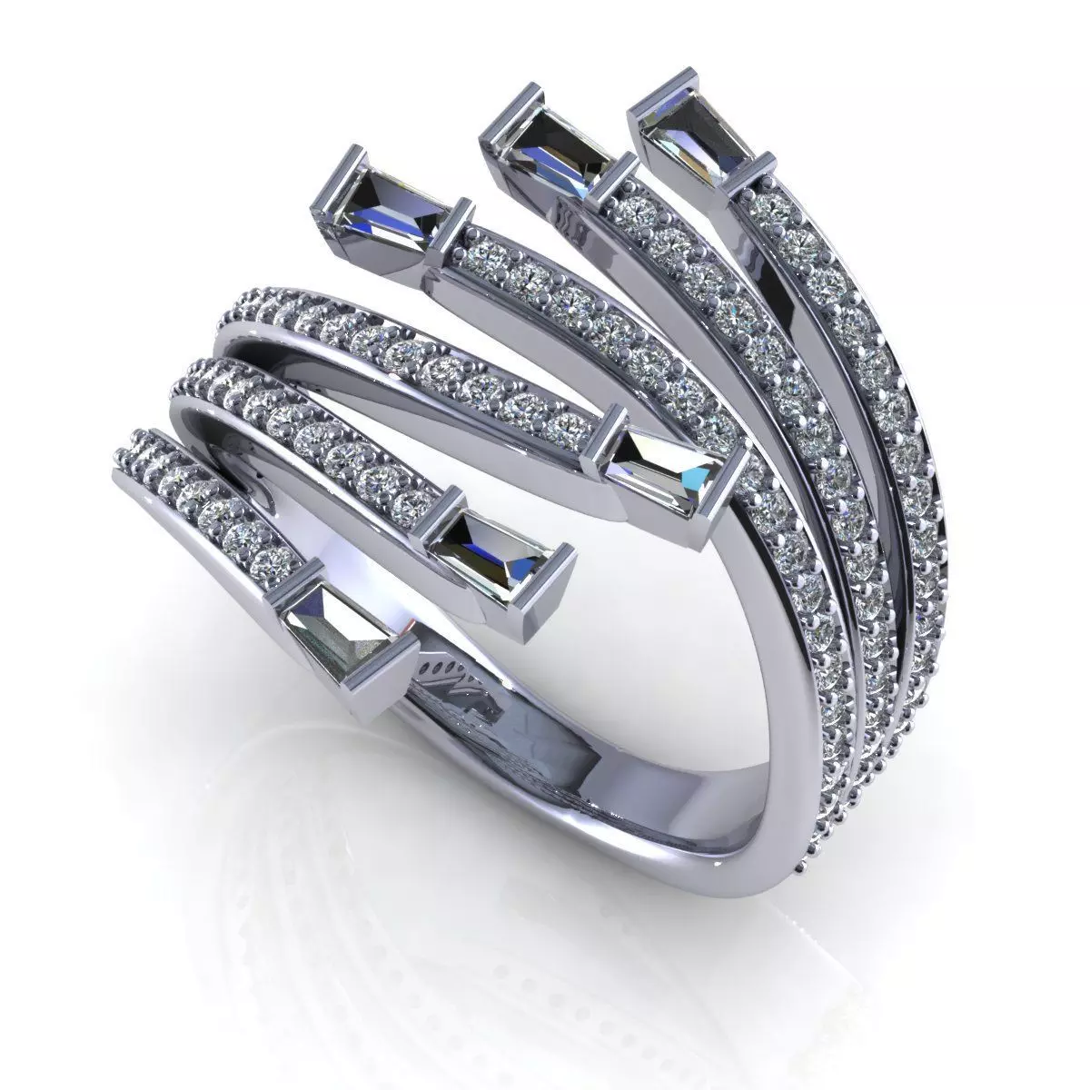 Three Row Emerald Diamond Wedding Ring 3D print model