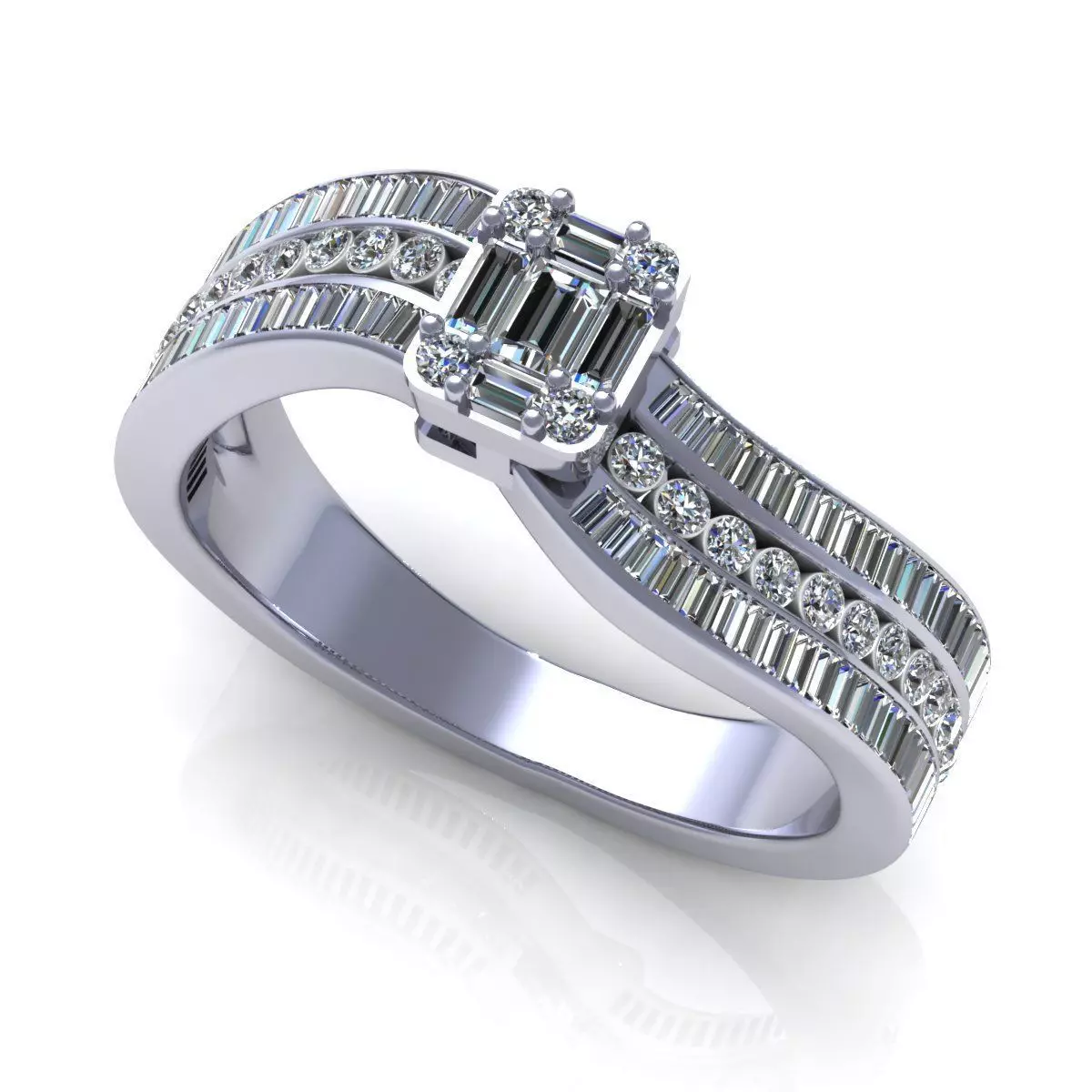 Emerald Diamond Engagement Ring 3D print model