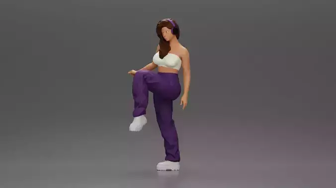 Woman in Headphones Lifting Leg