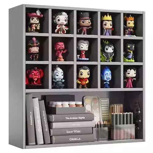 Toys and wall decor for a kids room with villains