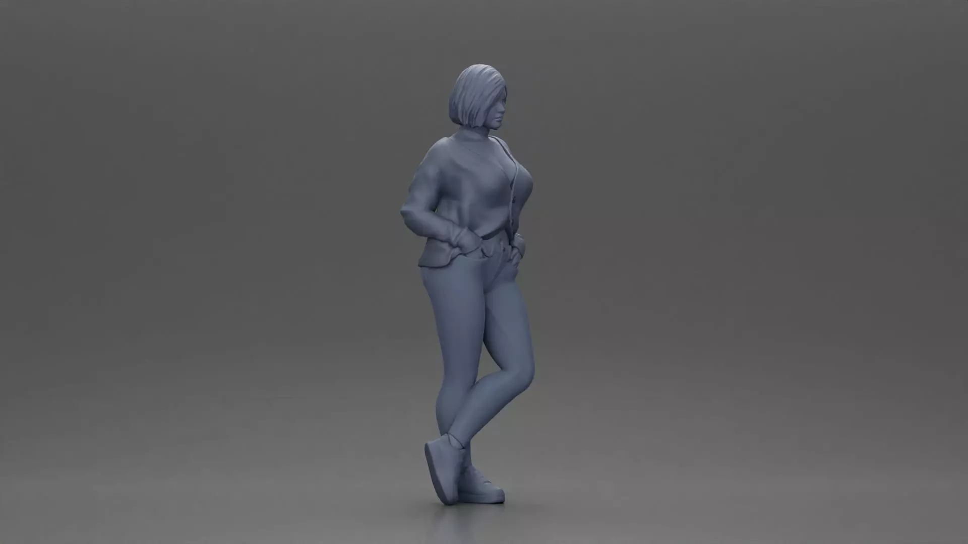 Confident woman leaning slightly with her hands in pockets 3D print model_7