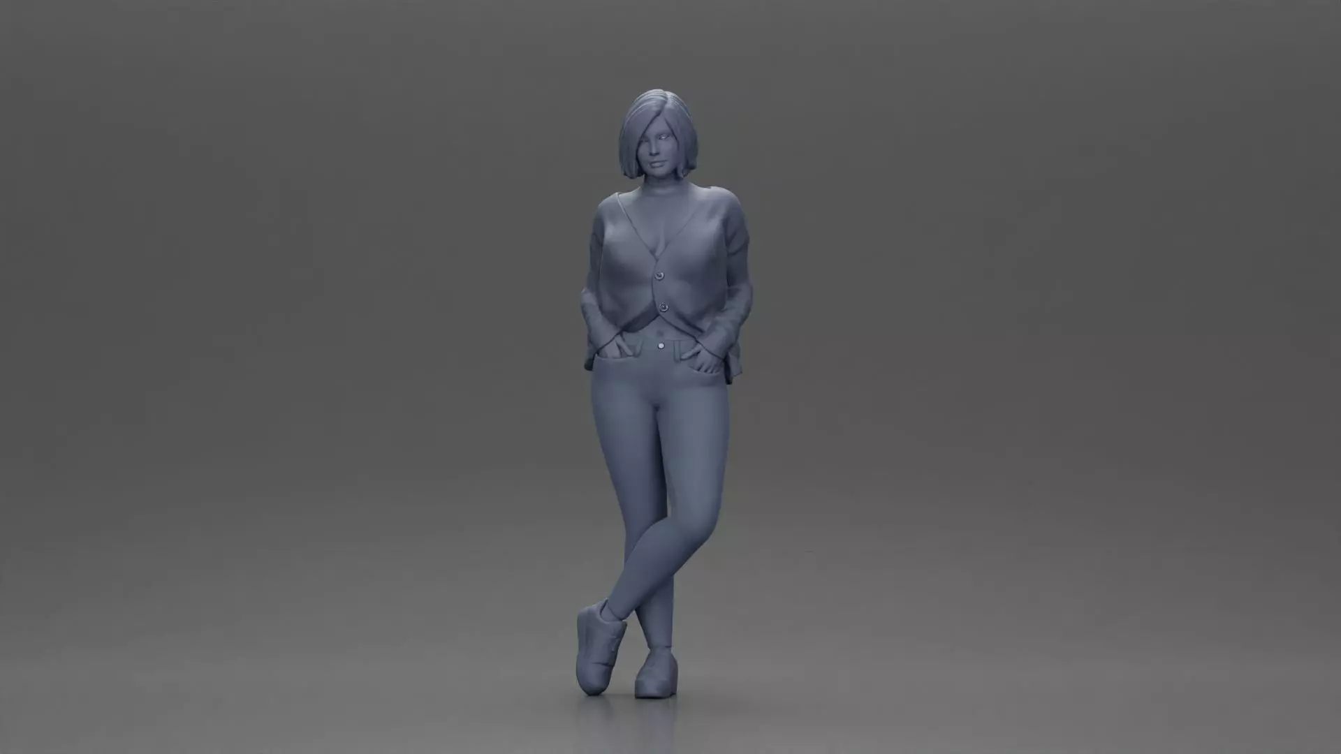 Confident woman leaning slightly with her hands in pockets 3D print model_6