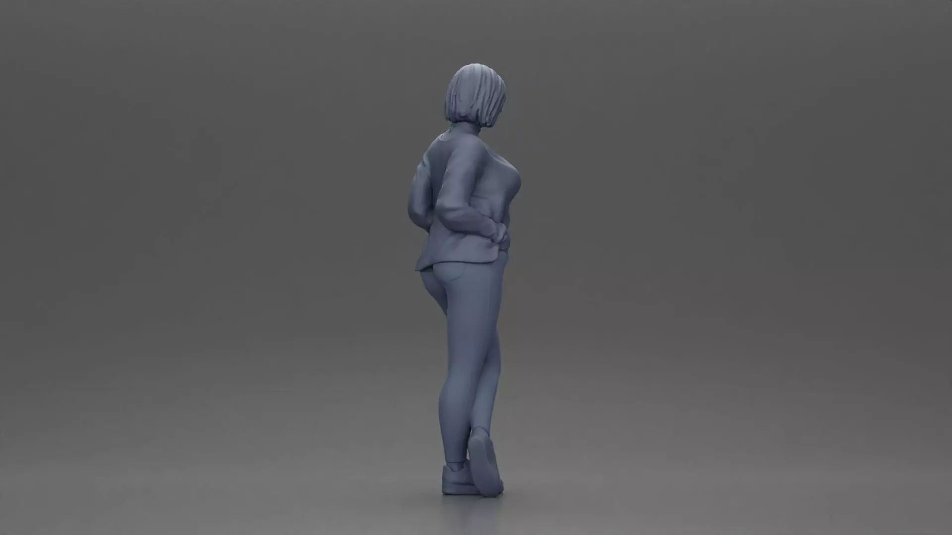 Confident woman leaning slightly with her hands in pockets 3D print model_8