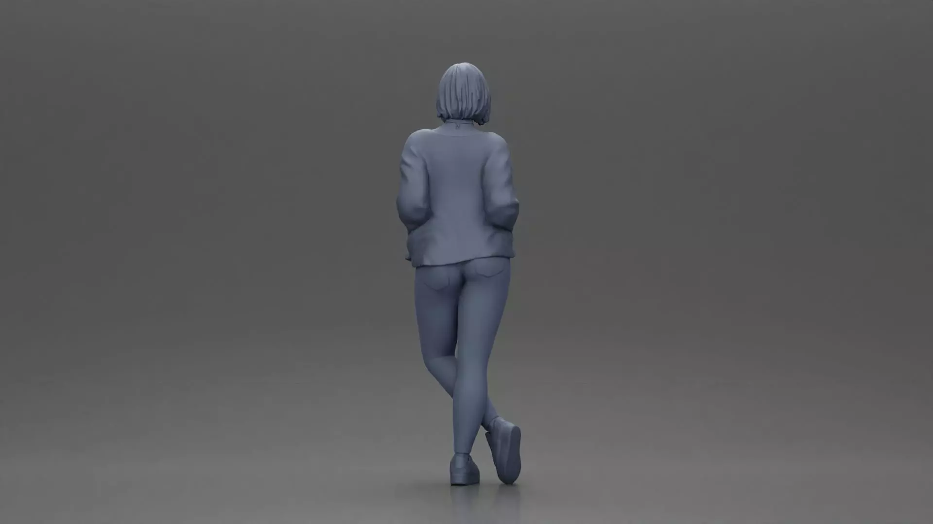 Confident woman leaning slightly with her hands in pockets 3D print model_9