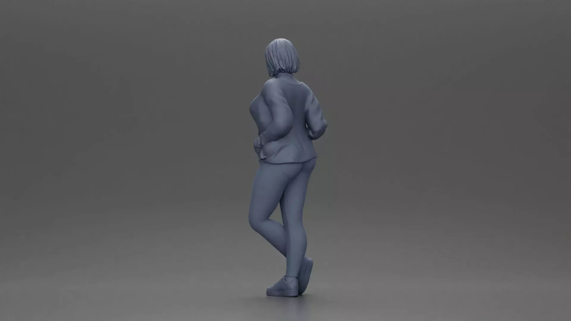 Confident woman leaning slightly with her hands in pockets 3D print model_10