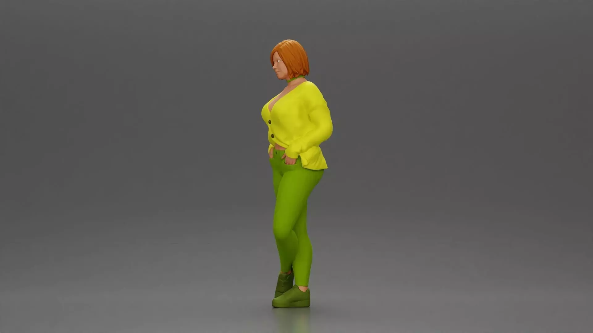 Confident woman leaning slightly with her hands in pockets 3D print model_5