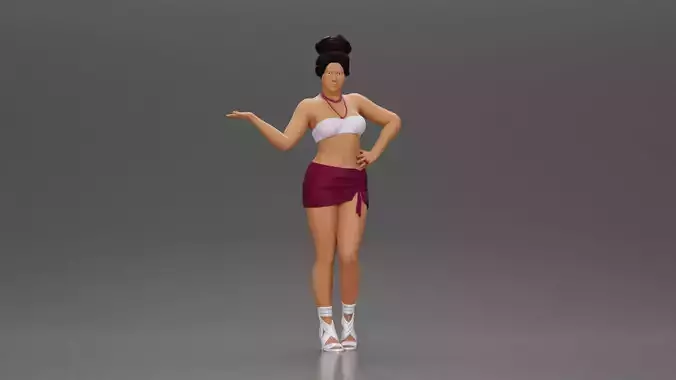Woman striking a playful pose with one hand lifted 3D print model