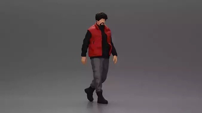 bearded man walking wearing vest sweater gray pants black boots 3D print model