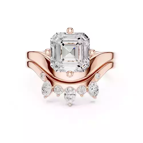 Asscher Cut Solitaire Curved Wedding Ring Set 3DM STL Video