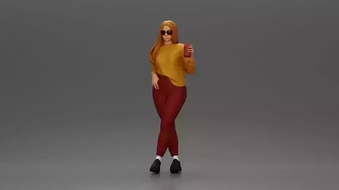 Style in Yellow and Red Holding a Drink with sunglasses 3D print model