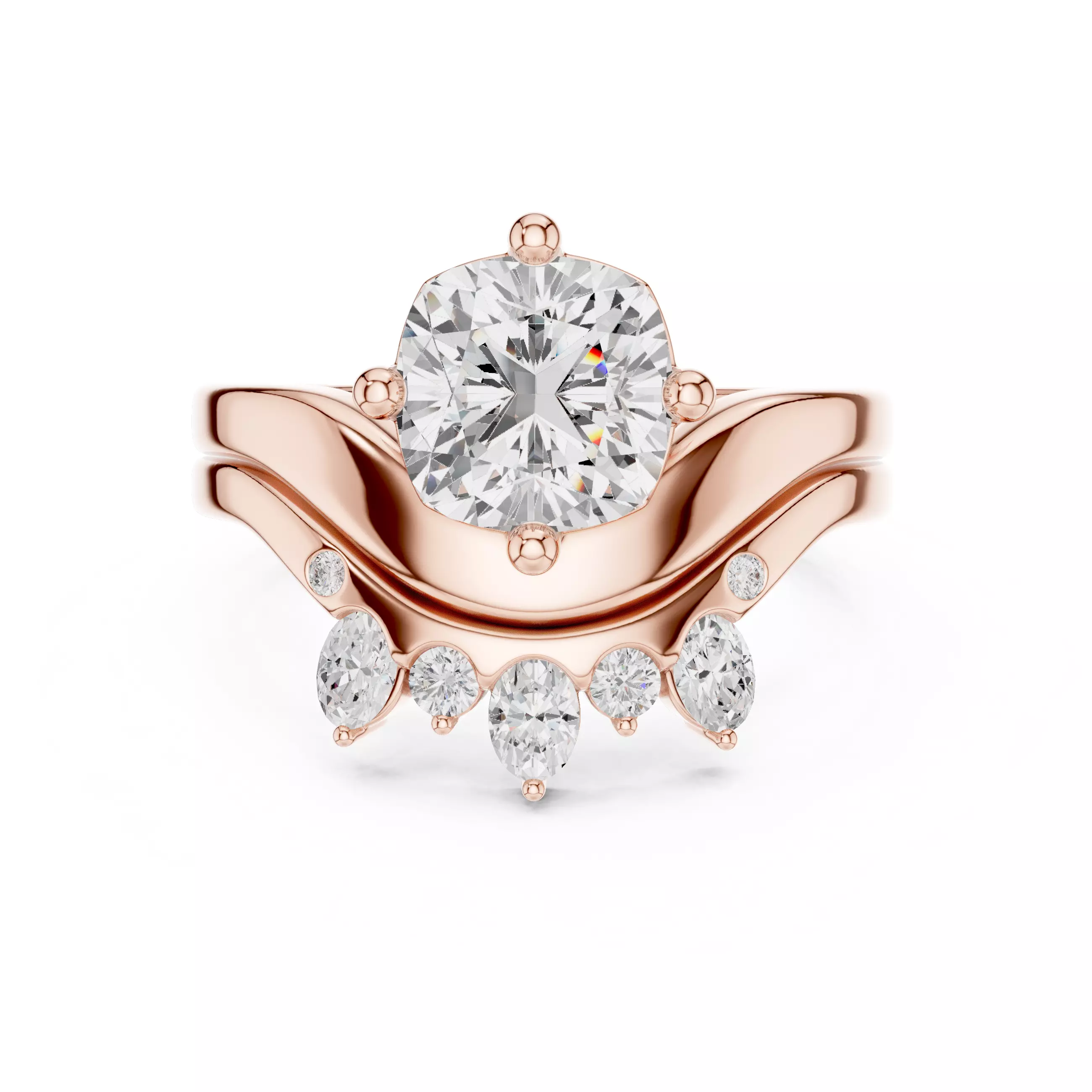 Cushion Cut Solitaire Curve Stacking Ring Set 3DM STL Video 3D print model