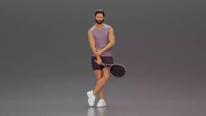 Casual Tennis Player Posing with Racket in Sporty Outfit