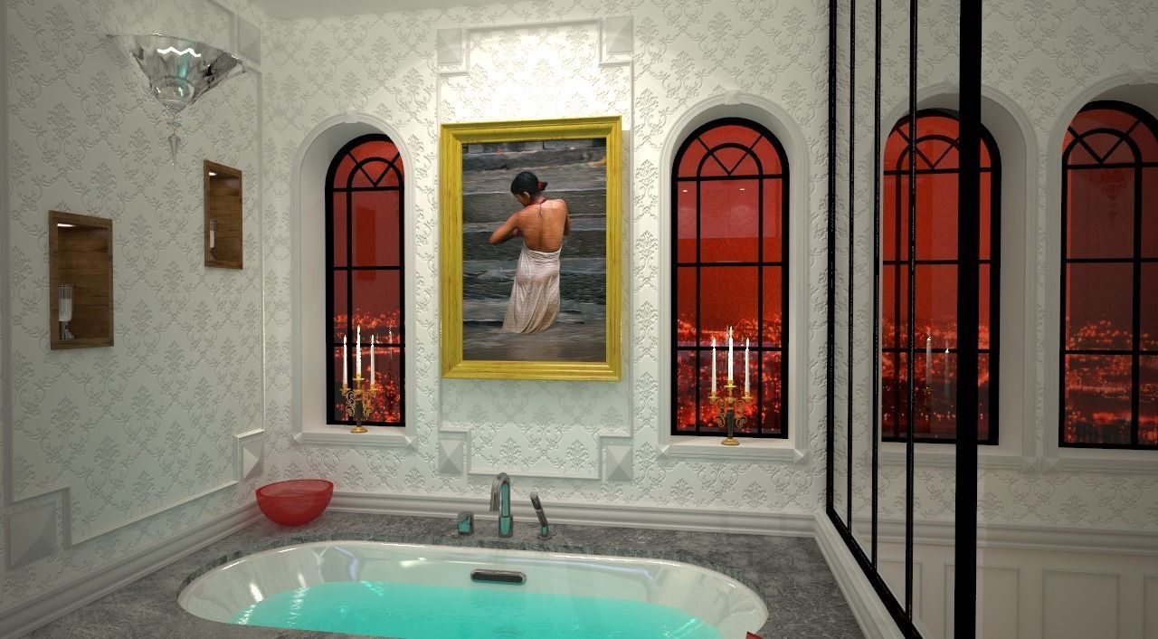 Bathroom  marble and glasses 3D model_1