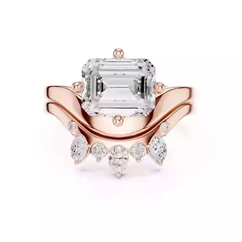 Emerald Cut Solitaire Curved Wedding Ring Set 3DM STL Video