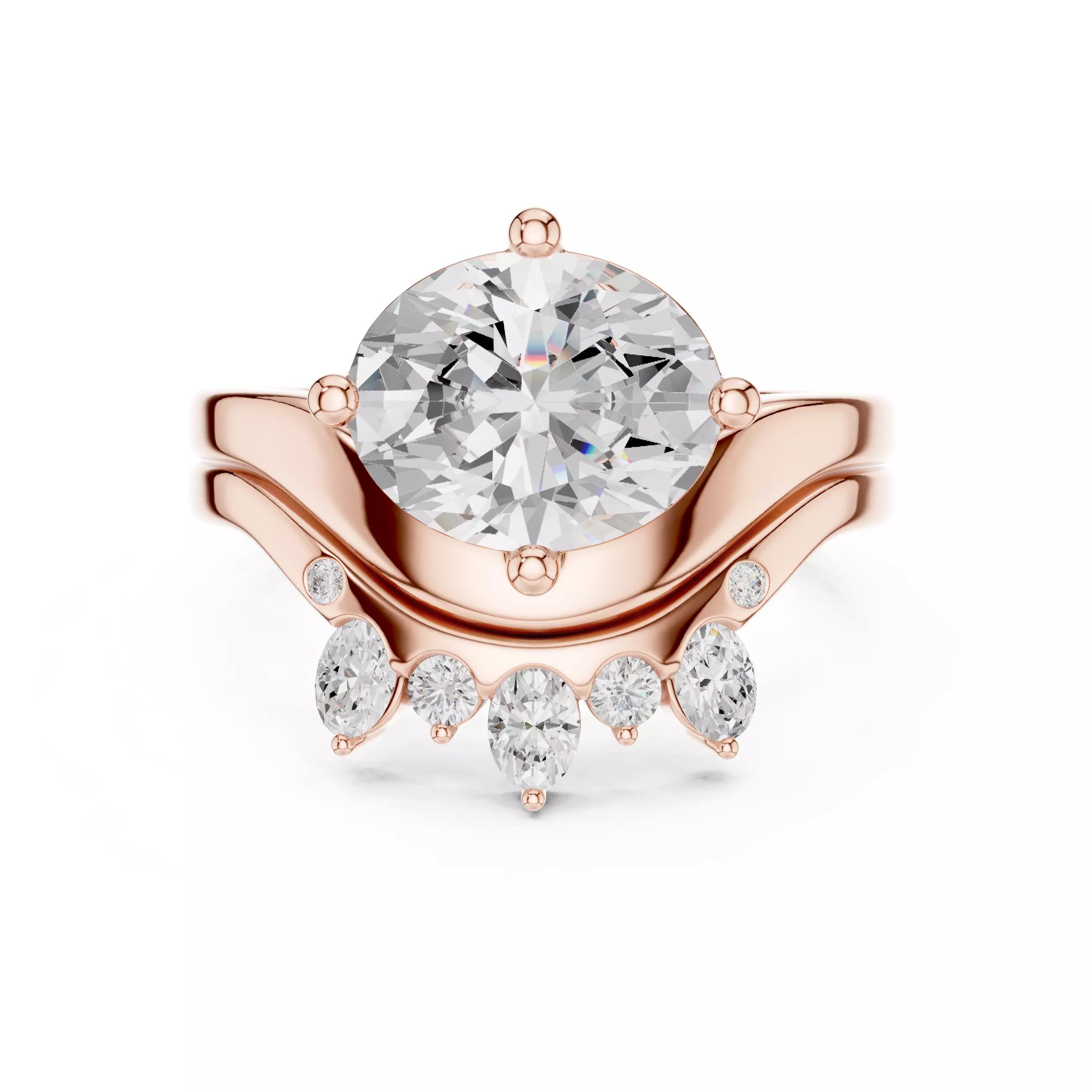 East West Oval Cut Solitaire Curve Wedding Ring Set File Video 3D print model_0